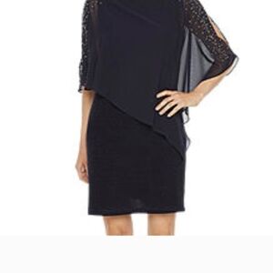 Xscape Black Asymmetrical Dress with Sheer Overlay